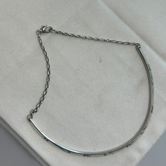 Metal Etched Choker Necklace Silver Tone Oval Link Chain - Picture 6 of 8